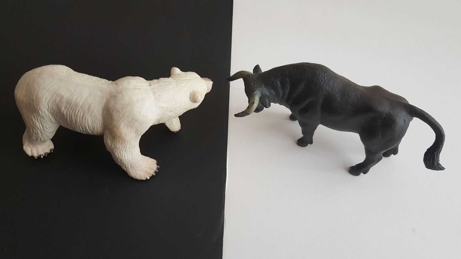 Black-white bull vs bear_Image by a1vector via Shutterstock